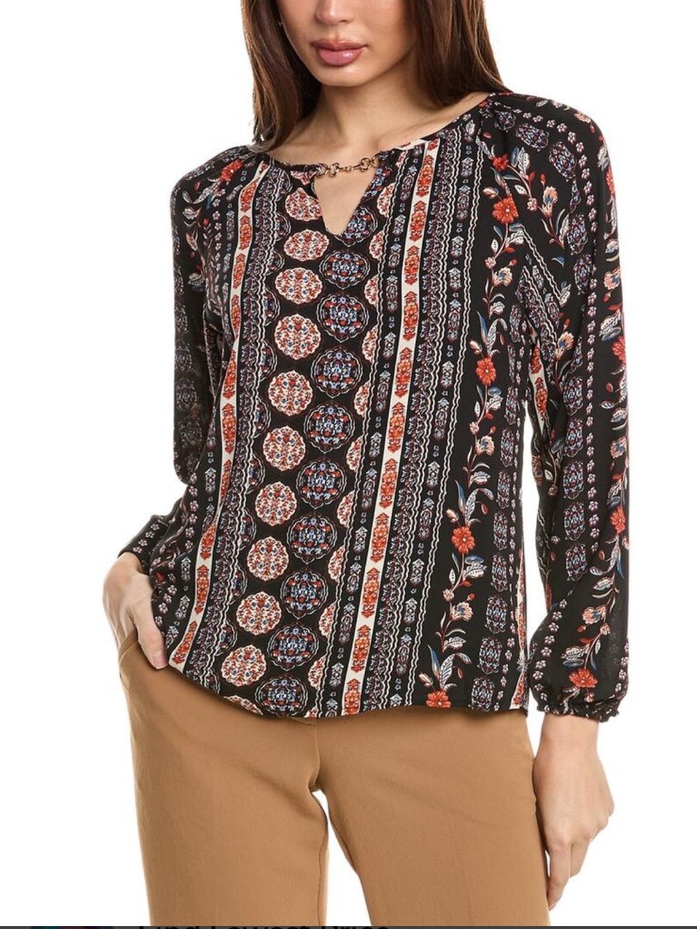 NWT Tahari Sz Med Women’s Spanish Garden Split Neck Floral Blouse Top Ret $78!